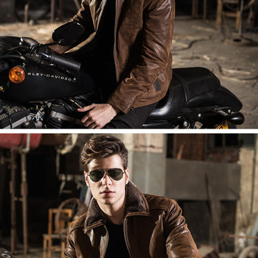 Men's Genuine Pigskin Leather Zipper Closure Warm Motorcycle Jacket - SolaceConnect.com