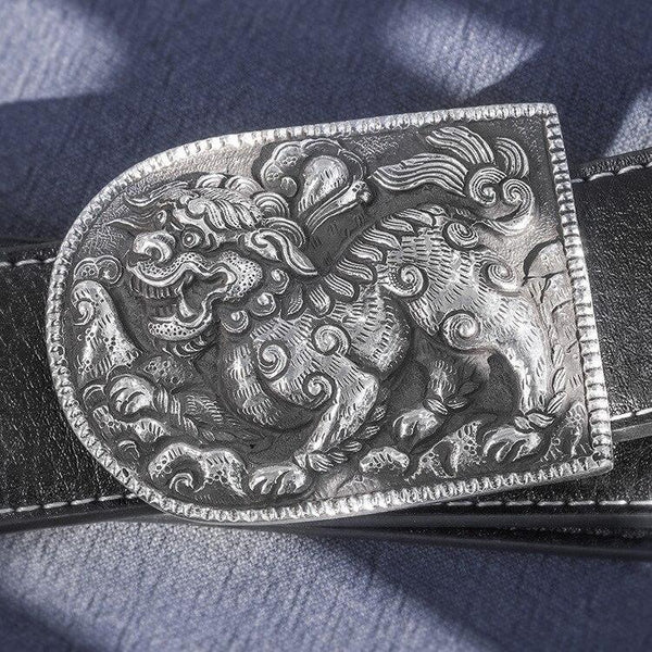 Men's Geometric 999 Sterling Silver Dragon Handmade Belt Buckle Only  -  GeraldBlack.com