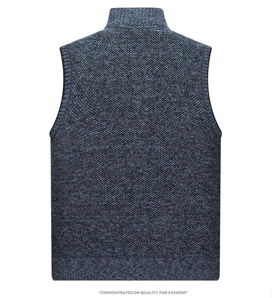 Men's Geometric Sleeveless Knitted Fleece Cardigan Sweater for Winter - SolaceConnect.com