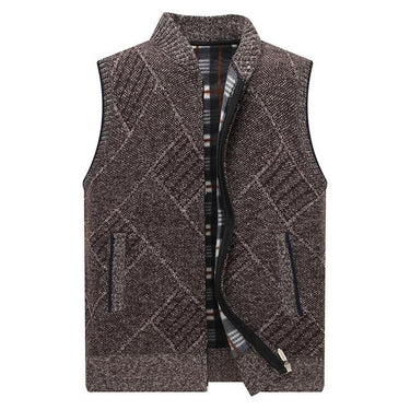 Men's Geometric Sleeveless Knitted Fleece Cardigan Sweater for Winter - SolaceConnect.com