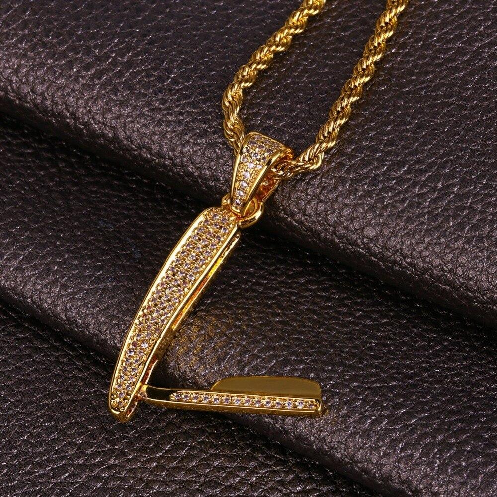 Gold Color Plated Micro Pave Cubic Zircon Razor Necklace & Pendant Three Chains 24Inch Length Hip - SolaceConnect.com