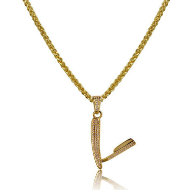 Gold Color Plated Micro Pave Cubic Zircon Razor Necklace & Pendant Three Chains 24Inch Length Hip - SolaceConnect.com