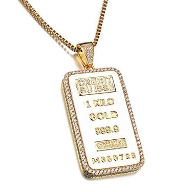 Men's Ingots Coin Blanks Credit Suisse Gold Brass Bullion Bar Ingot Badge Pendants Necklace For Men - SolaceConnect.com