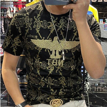 Men's Gold Eagle Embroidery O-neck Short Sleeves Pullover Fashion T-shirt Outfit - SolaceConnect.com