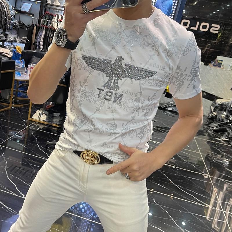 Men's Gold Eagle Embroidery O-neck Short Sleeves Pullover Fashion T-shirt Outfit  -  GeraldBlack.com