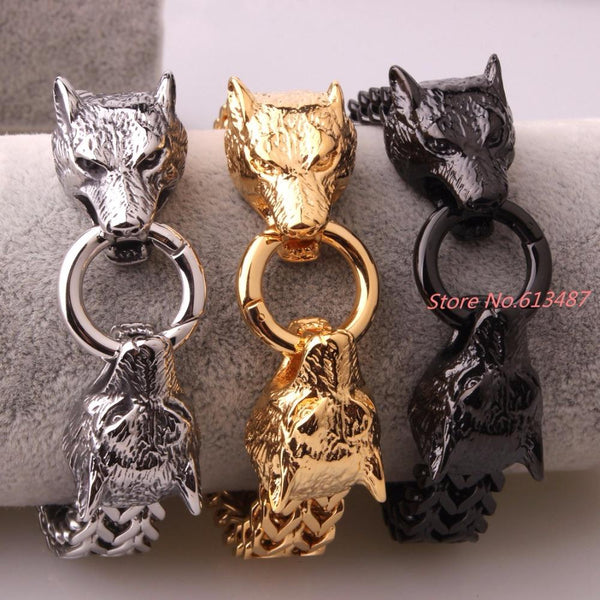 Men's Gold Silver Stainless Steel Wolf Bracelet Jewelry Gifts - SolaceConnect.com