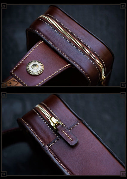 Men's Hand-carved Carp Vegetable Tanned Leather Shoulder Messenger Bags  -  GeraldBlack.com