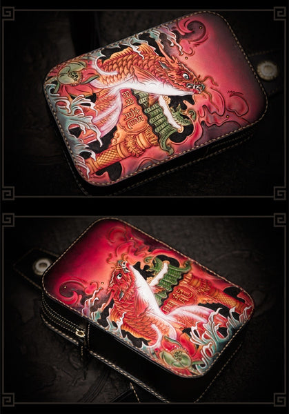 Men's Hand-carved Dragon Fish Vegetable Tanned Leather Messenger Bags  -  GeraldBlack.com