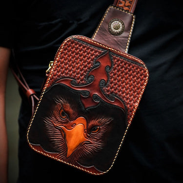 Men's Hand-carved Eagle Top Layer Leather Vegetable Tanned Messenger Bags  -  GeraldBlack.com