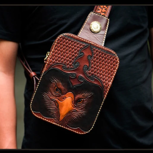 Men's Hand-carved Eagle Top Layer Leather Vegetable Tanned Messenger Bags  -  GeraldBlack.com