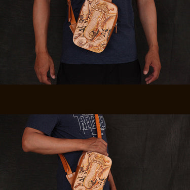Men's Hand-carved Elephant Vegetable Tanned Leather Shoulder Bag  -  GeraldBlack.com