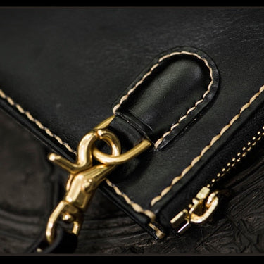Men's Hand-made Vegetable Tanned Leather Chinese Dragon Clutch Purse  -  GeraldBlack.com