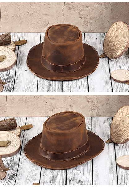 Men's Handcrafted Shapeable Genuine Leather Classic Cattleman Cowboy Hat  -  GeraldBlack.com