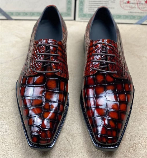 Men's Handmade Authentic Crocodile Belly Skin Square Toe Oxfords Shoes  -  GeraldBlack.com