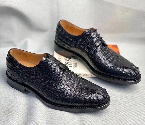 Men's Handmade Authentic Crocodile Skin Lace-up Dress Oxford Shoes  -  GeraldBlack.com