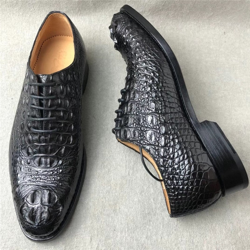 Men's Handmade Authentic Genuine Crocodile Skin Business Oxfords Shoes  -  GeraldBlack.com