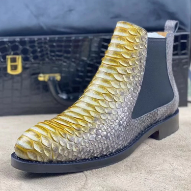 Men's Handmade Breathable Trendy Welted Python Pattern Chelsea Boots  -  GeraldBlack.com