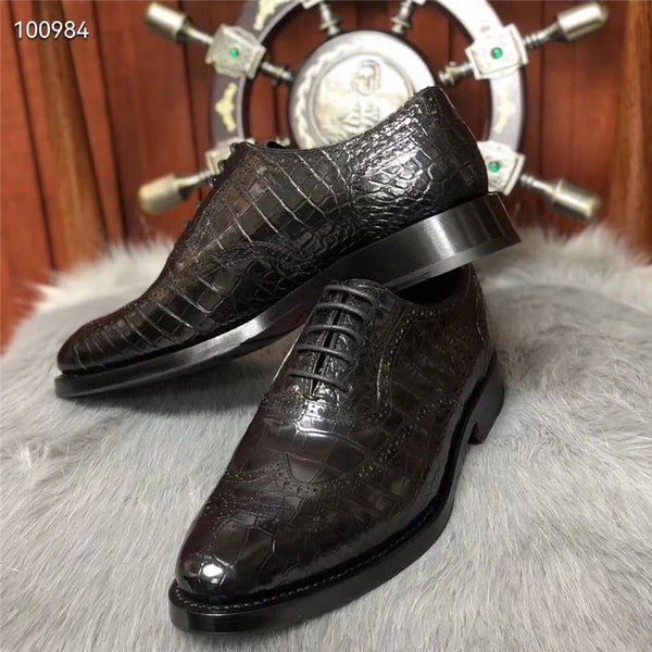 Men's Handmade British Style Authentic Crocodile Skin Business Shoes  -  GeraldBlack.com