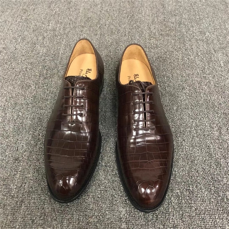 Men's Handmade Brown Color Authentic Crocodile Belly Skin Oxfords Shoes  -  GeraldBlack.com