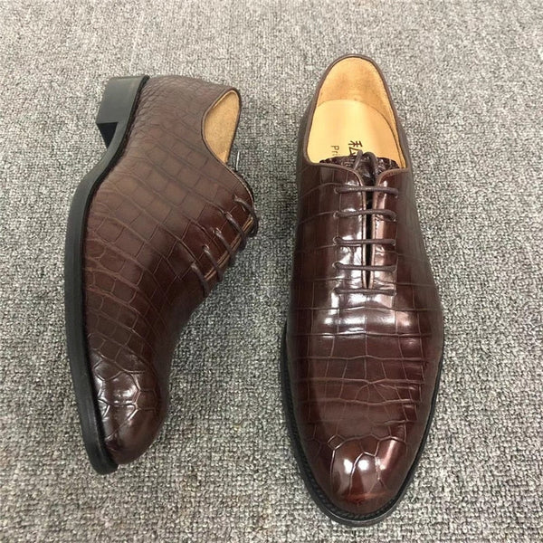 Men's Handmade Brown Color Authentic Crocodile Belly Skin Oxfords Shoes  -  GeraldBlack.com