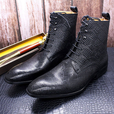 Men's Handmade Cow Leather Snake Print British Style Office Ankle Boots  -  GeraldBlack.com