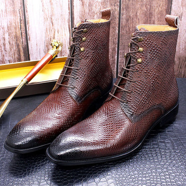 Men's Handmade Cow Leather Snake Print British Style Office Ankle Boots  -  GeraldBlack.com