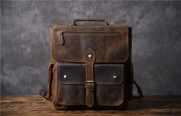 Men's Handmade Cowhide Genuine Leather Multi-function Daypack Backpack  -  GeraldBlack.com