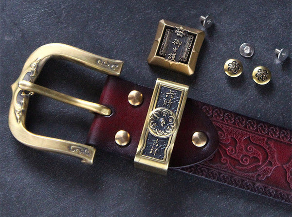 Men's Handmade Designer Copper Button Genuine Leather Straps Belts  -  GeraldBlack.com
