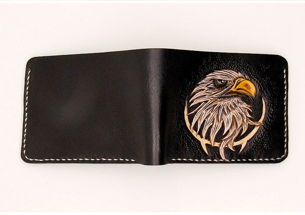 Men's Handmade Eagle Printed Vegetable Tanned Leather Carving Wallet  -  GeraldBlack.com