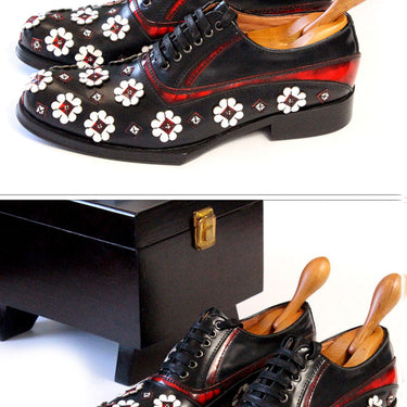 Men's Handmade Flower Pattern Sewing Lace Up Round Toe Dress Shoes  -  GeraldBlack.com