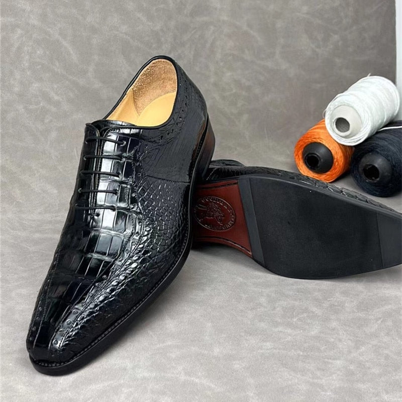 Men's Handmade Genuine Alligator Leather Square-toe Oxford Shoes  -  GeraldBlack.com