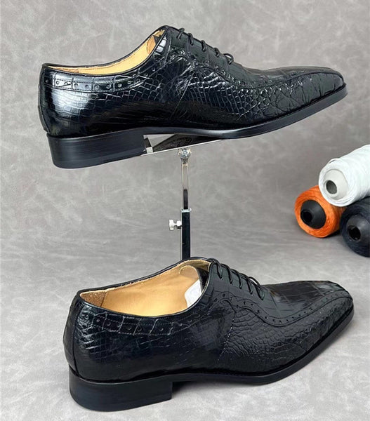 Men's Handmade Genuine Alligator Leather Square-toe Oxford Shoes  -  GeraldBlack.com