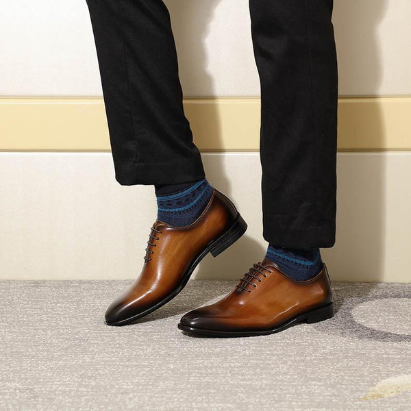 Men's Handmade Genuine Leather Brown Black Oxfords Business Shoes  -  GeraldBlack.com