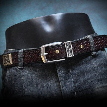 Men's Handmade Genuine Leather Copper Weave Pattern Strap Belts  -  GeraldBlack.com