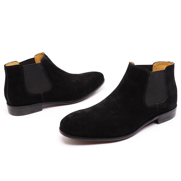 Men's Handmade Genuine Leather Pointed Toe Elastic Band Boots  -  GeraldBlack.com