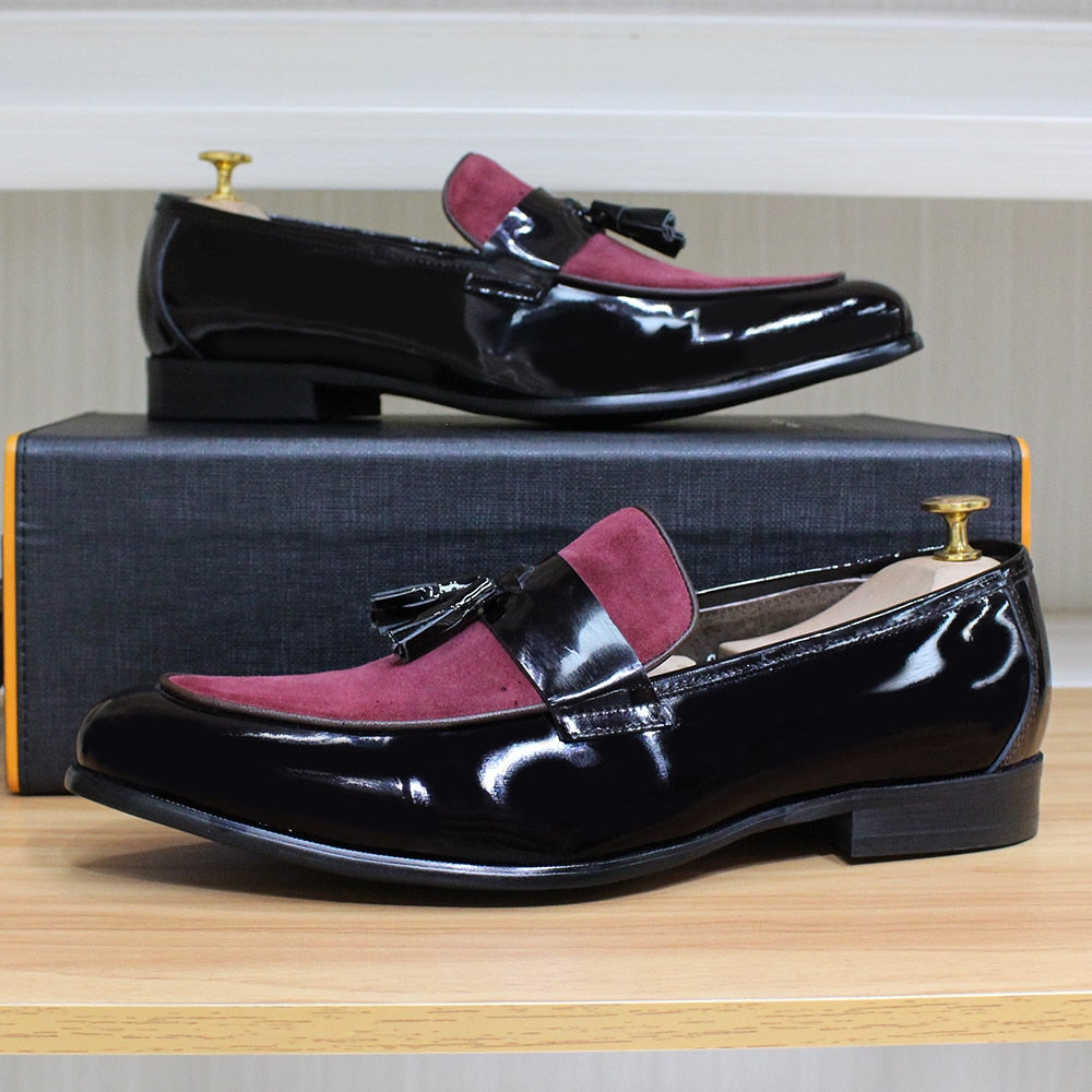 Men's Handmade Genuine Leather Pointed Toe Tassels Wedding Loafers  -  GeraldBlack.com
