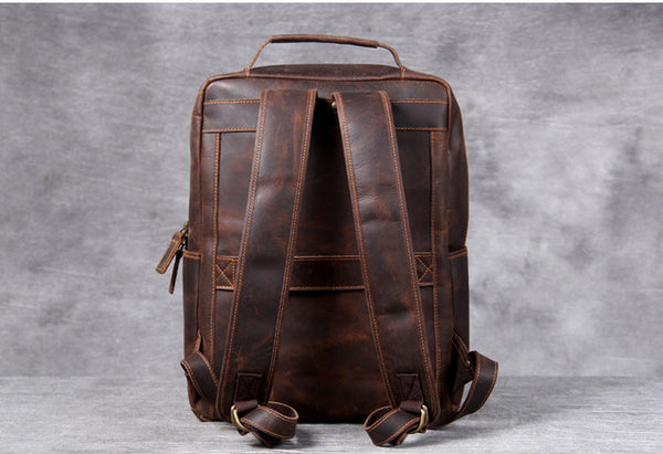 Men's Handmade Large Capacity Crazy Horse Cowhide Leather Backpack  -  GeraldBlack.com