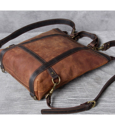 Men's Handmade Multifunctional Crazy Horse Genuine Leather Backpack  -  GeraldBlack.com