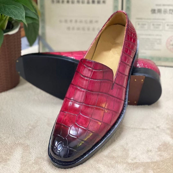 Men's Handmade Painted Authentic Crocodile Belly Skin Mixed Color Loafers  -  GeraldBlack.com