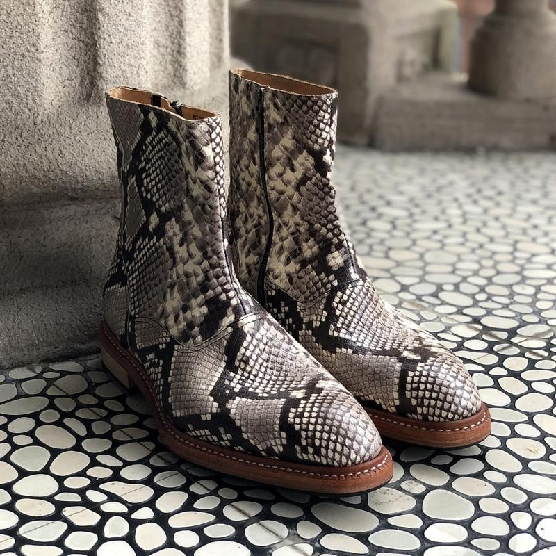 Name Patterns Boot Men's Handmade Pointed Toe Genuine Leather Snake Pattern Boots ...