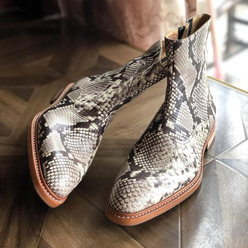 Men's Handmade Pointed Toe Genuine Leather Snake Pattern Boots ...