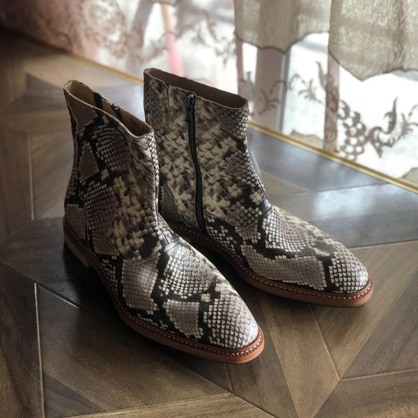 Name Patterns Boot Men's Handmade Pointed Toe Genuine Leather Snake Pattern Boots ...