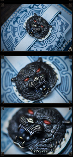 Men's Handmade Tiger Head Decoration Mobile Phone Messenger Bags  -  GeraldBlack.com