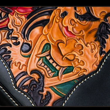 Men's Handmade Vegetable Tanned Leather Bag Carving Prajna Handbag  -  GeraldBlack.com