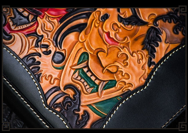 Men's Handmade Vegetable Tanned Leather Bag Carving Prajna Handbag  -  GeraldBlack.com