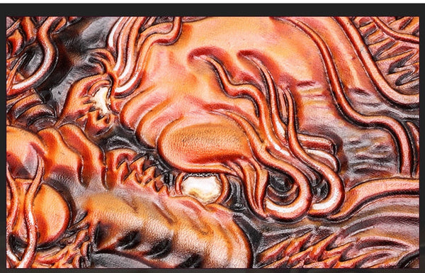 Men's Handmade Vegetable Tanned Leather Carving Dragon Tiger Wallets  -  GeraldBlack.com