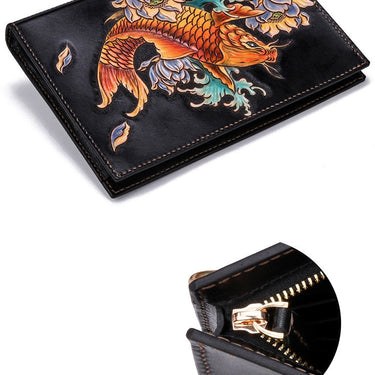 Men's Handmade Vegetable Tanned Leather Carvings Clutch Purse  -  GeraldBlack.com