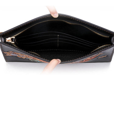 Men's Handmade Vegetable Tanned Leather Carvings Clutch Purse  -  GeraldBlack.com