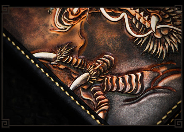 Men's Handmade Vegetable Tanned Leather Carvings Loong Brave Troops Handbag  -  GeraldBlack.com