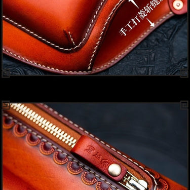 Men's Handmade Vegetable Tanned Leather Hand-carved Shoulder Bags  -  GeraldBlack.com